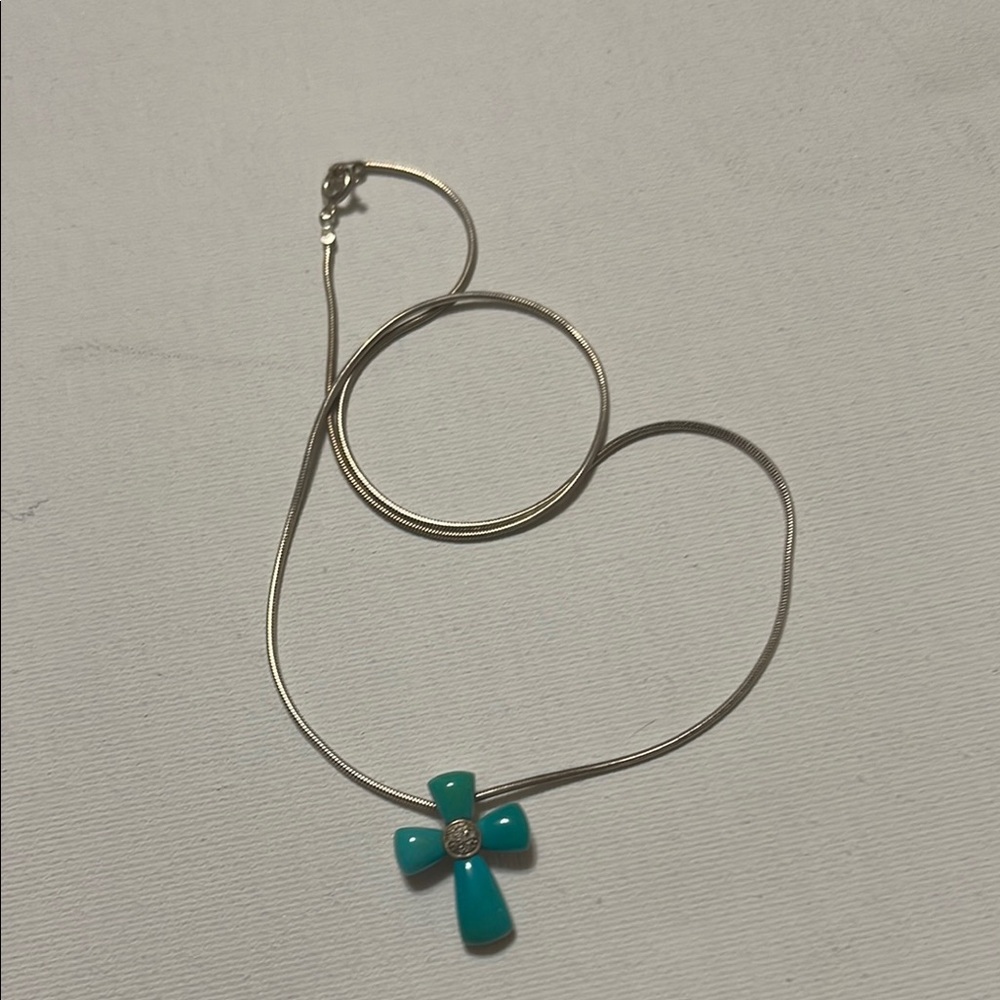 Sterling Silver 925 Turquoise Cross Necklace size 18’ chain